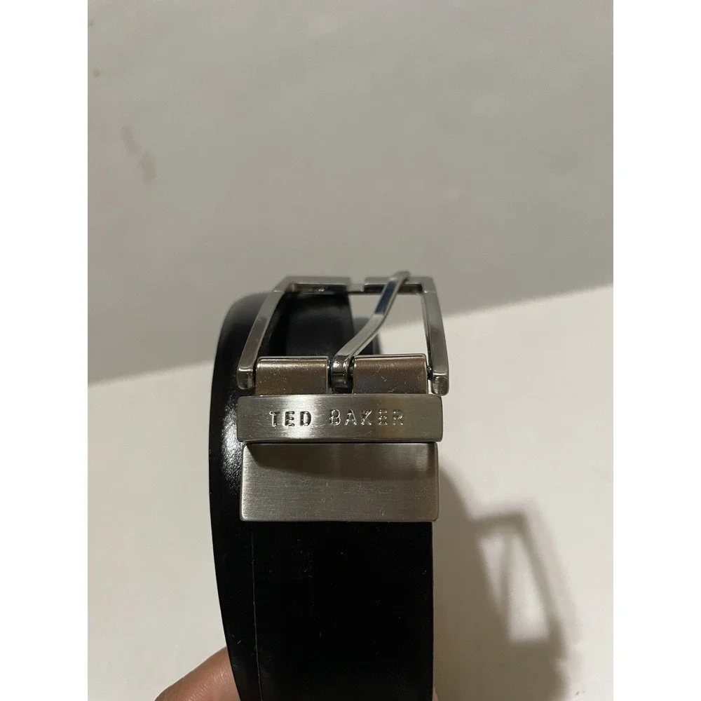 Ted Baker Reversible Leather Belt Size 34 Black Brown Silver Buckle 1 5/16